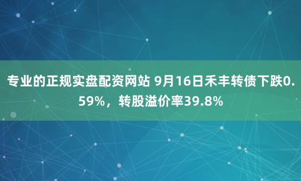 专业的正规实盘配资网站 9月16日禾丰转债下跌0.59%，转股溢价率39.8%